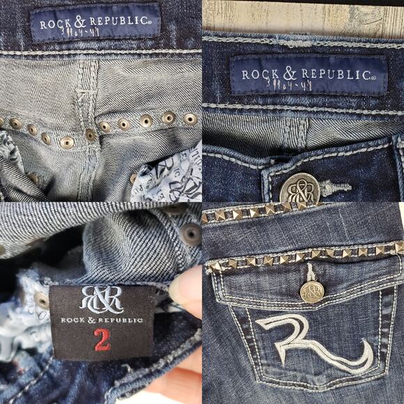 Rock & Republic "Kasandra" Dark Indigo Denim Embellished Bootcut Jeans Size 2 M - Picture 6 of 11